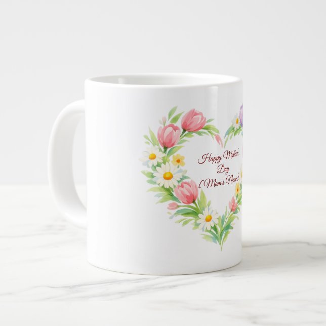 Anpassad blomsterhjärtas morsdagsmugg jumbo mugg (Framsida vänster)