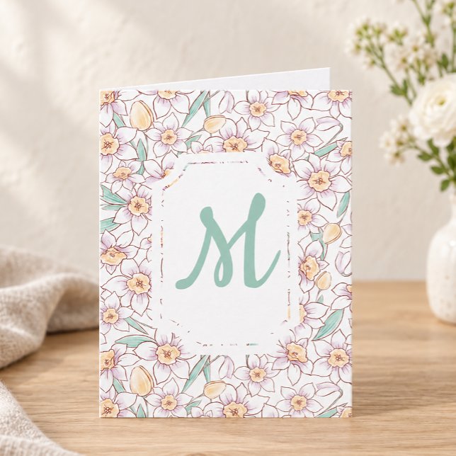 Anpassad blomsterinitial anteckningskort (Custom Floral Monogrammed Note Card)
