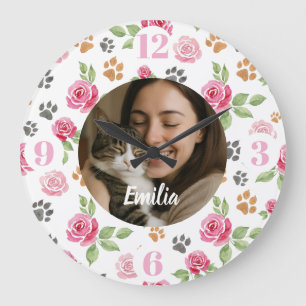 Anpassad blomsterklocka för kattmamma med foto på stor klocka
