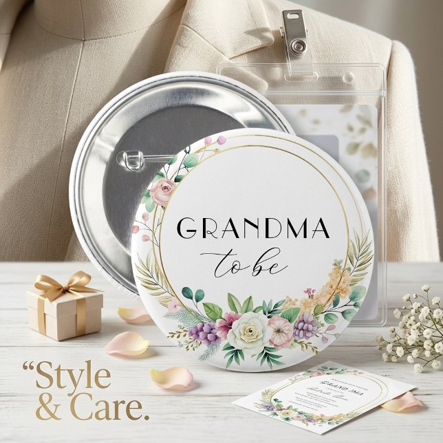 Anpassad blomsterknapp för baby shower – GRANNMOR  Knapp (Custom Floral Baby Shower Button – GRANDMA to Be)