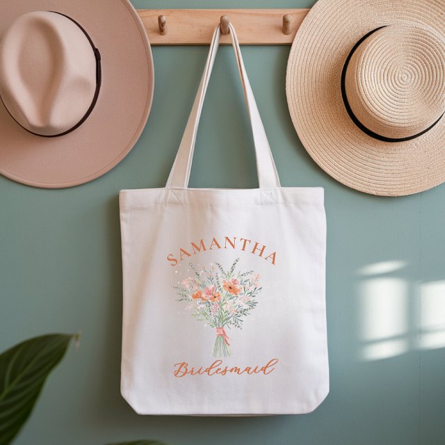 Anpassad blomsterpåse för brudtärna och brudklänni tygkasse (bridesmaid tote, bridal tote bag, wedding party bag, bridesmaid gift, floral bridesmaid tote bag,)