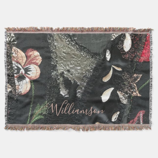 Anpassad blomsterpatchwork broderi look grå beige filt (Framsidan)