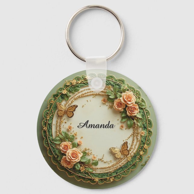 🌸 Anpassad blomsterpresent med namn för vardagsac Nyckelring (Framsida)