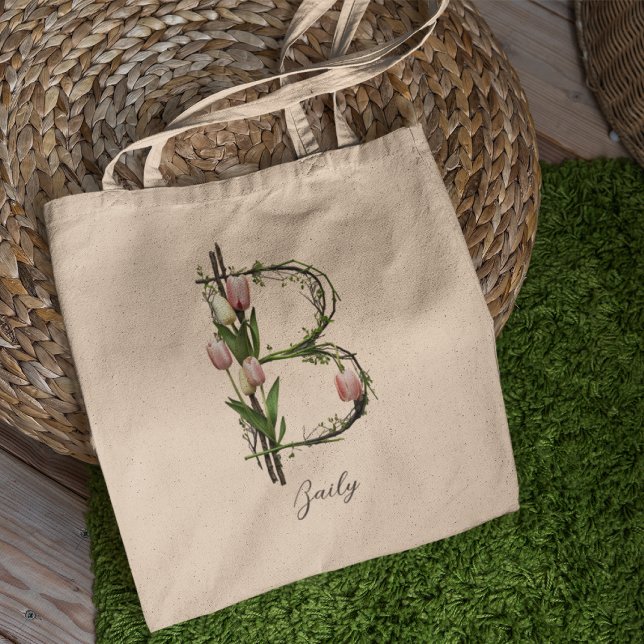 Anpassad blomsterritad bokstav 'B' – Personligt gå Tygkasse (Skapare uppladdad)
