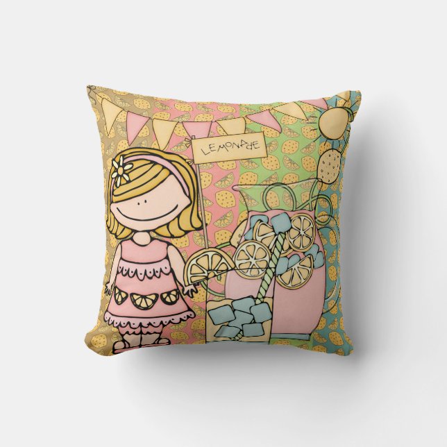Anpassad Blond Hair Girl Lemonade Pillow Kudde (Framsida)