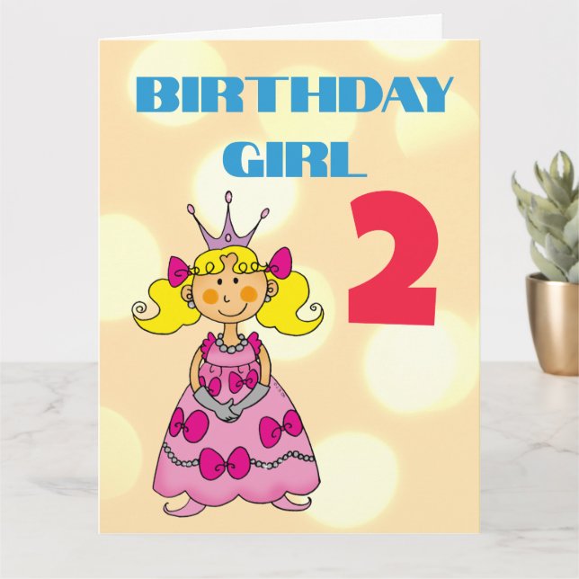 Anpassad Blond Hår 2-års Födelsedagsprinsessa Kort (Liten växt)