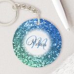 Anpassad Blue Glitter Sjöjungfru Monogram Namn<br><div class="desc">Anpassa enkelt den här vackra glatt blå faux-nyckelkedjan glitter med ditt handskrivna anpassningsbar monogram och namn.</div>