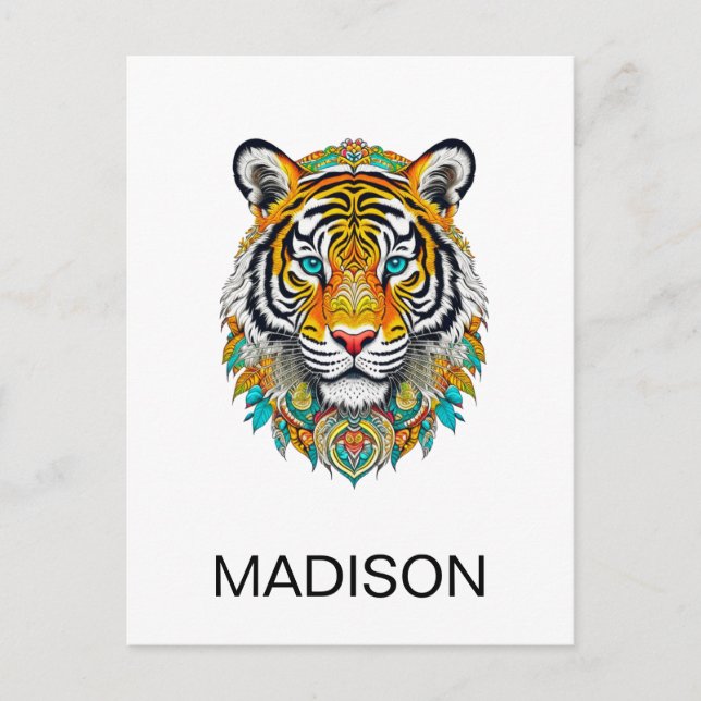 Anpassad Boho Hippie Blommig År för Tiger  Vykort (Framsida)