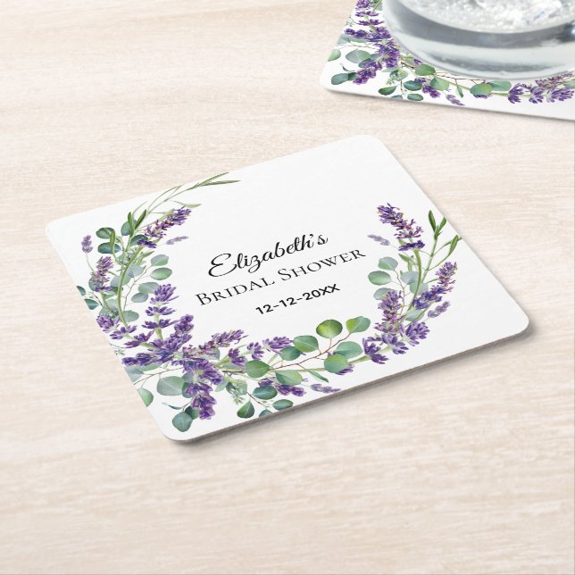 Anpassad Boho Lavendel Eucalyptus Bröllopsdusch   Underlägg Papper Kvadrat (Vinklad)