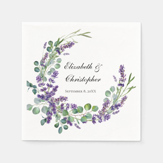 Anpassad Boho Lavendel Eukalyptus Bröllop Pappersservett (Framsidan)