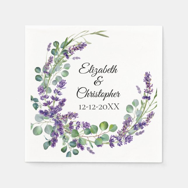 Anpassad Boho Lavendel Eukalyptus Bröllop Pappersservett (Framsidan)