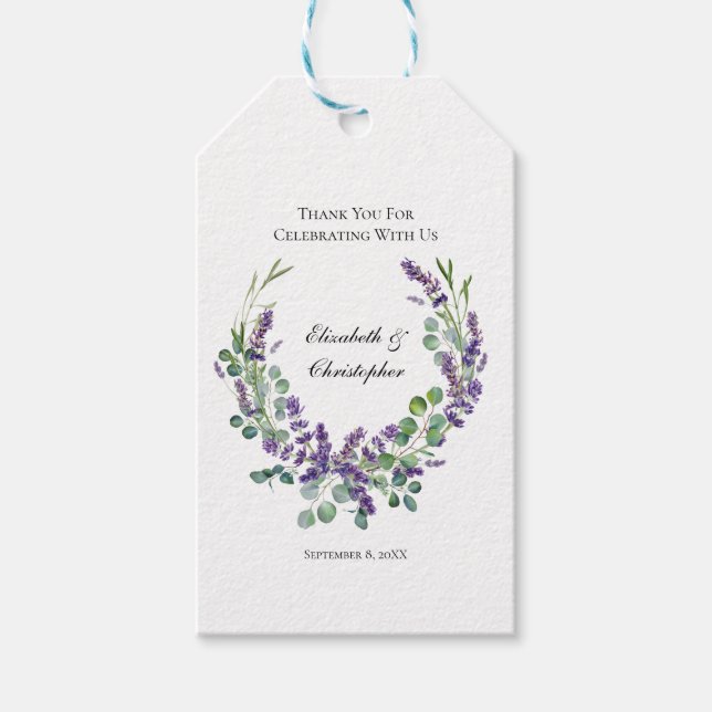 Anpassad Boho Lavendel Eukalyptus Bröllop Presentetikett (Framsidan)