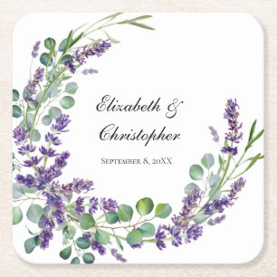 Anpassad Boho Lavendel Eukalyptus Bröllop Underlägg Papper Kvadrat