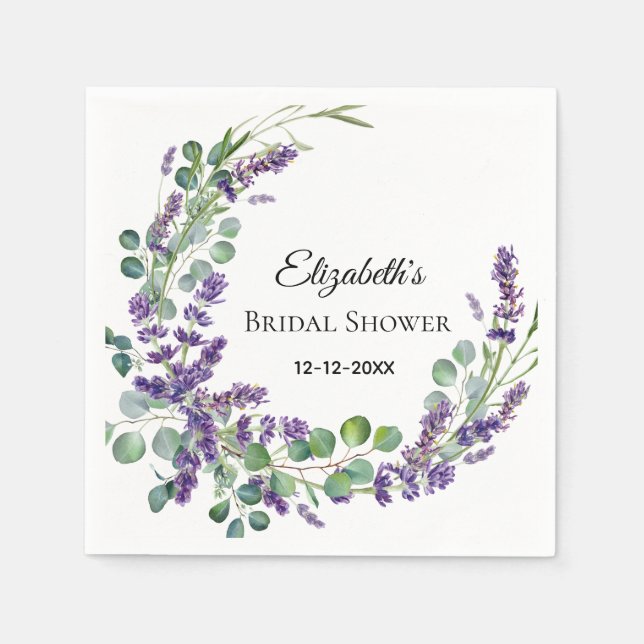 Anpassad Boho Lavendel Eukalyptus Bröllopsdusch  Pappersservett (Framsidan)