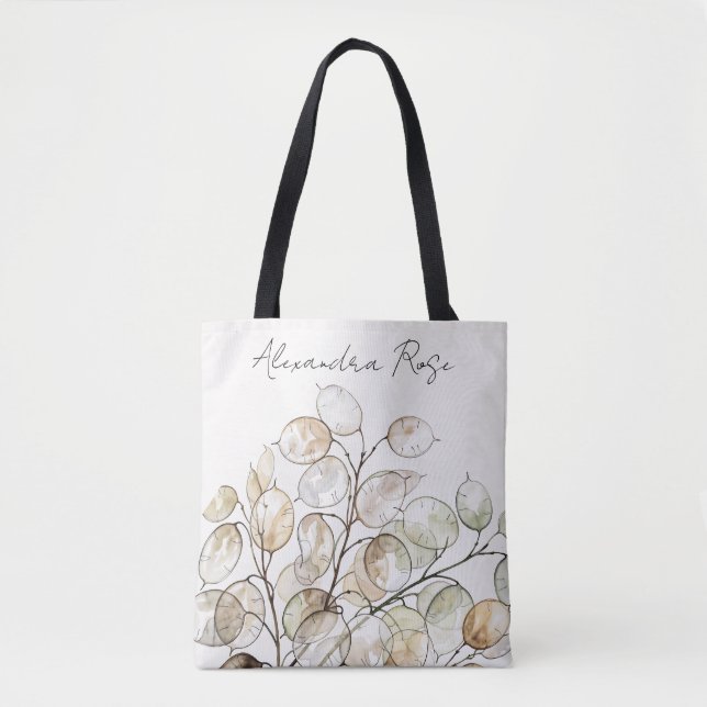 Anpassad Boho Lunaria Akvarell Botanisk Blomma Tygkasse (Framsida)