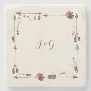 Anpassad Boho Monogrampresent För Par Underlägg Sten