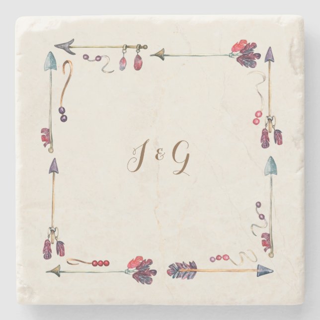 Anpassad Boho Monogrampresent För Par Underlägg Sten (Framsidan)