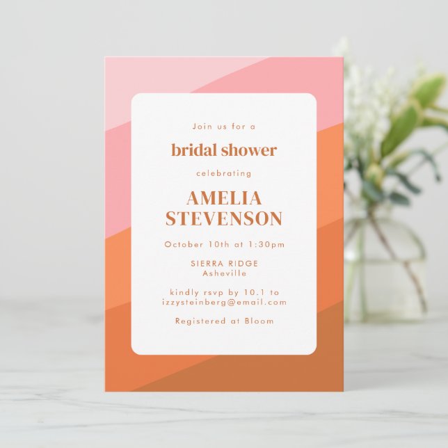 Anpassad Boho Rosa Orange Terrakotta Bröllopsdusch Inbjudningar (Stående Fram)