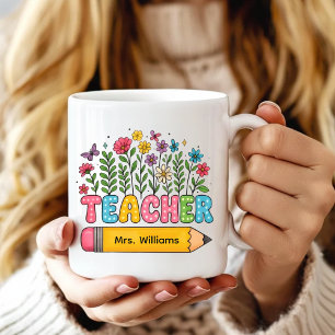 Anpassad Boho Vilda Blommor Lärarmugg, Lärarpresen Kaffemugg