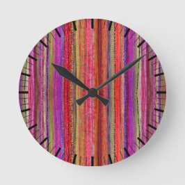 Anpassad Boho Vintage Röd Violett Randig - Rund Klocka