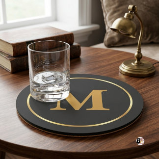 Anpassad Bokstav Elegant Monogram Charcoal Guld Underlägg