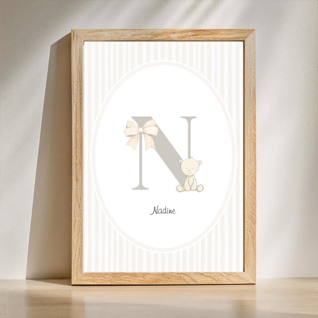 Anpassad bokstav N barnkammare väggkonst - Baby na (Letter N Nursery Wall Art - Custom Baby Name Print)