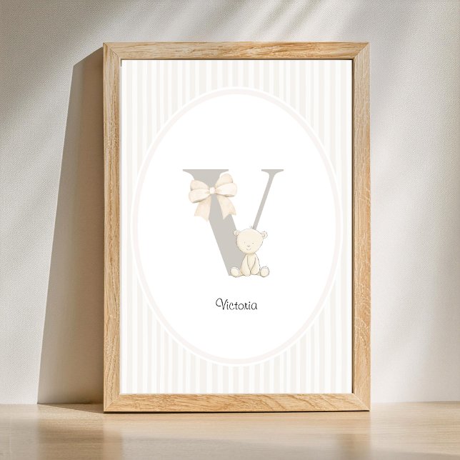 Anpassad bokstav V barnkammare väggkonst - Baby na (Letter V Nursery Wall Art - Custom Baby Name Print)