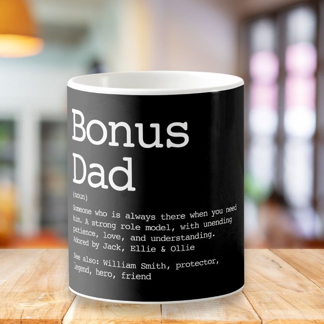 Anpassad Bonus Pappa Styvfar Definition Svart Kaffemugg (Skapare uppladdad)