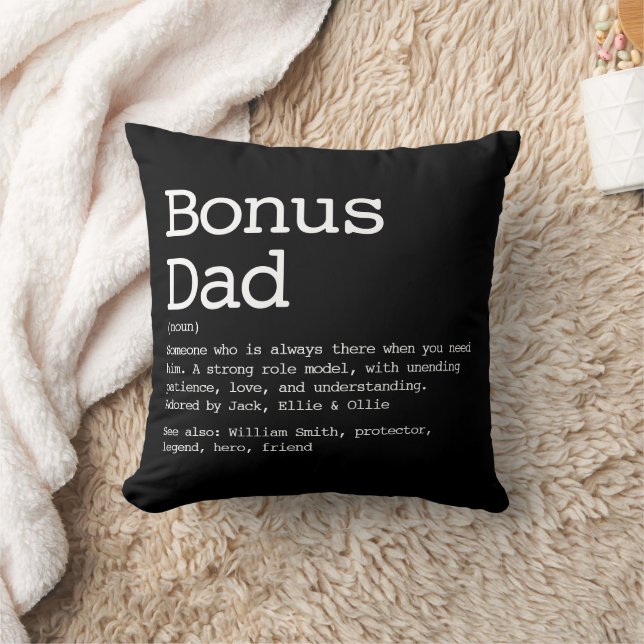 Anpassad Bonus Pappa Styvfar Definition Svart Kudde (Filt)
