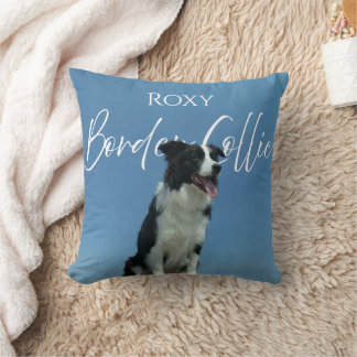 Anpassad Border Collie Foto Retro Blå Typografi Kudde