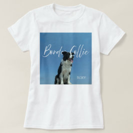 Anpassad Border Collie Foto Retro Blå Typografi T Shirt