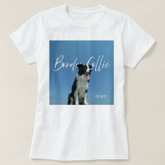 Anpassad Border Collie Foto Retro Blå Typografi T Shirt