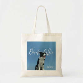 Anpassad Border Collie Foto Retro Blå Typografi Tygkasse