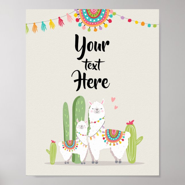 Anpassad Bordsskylt för Llamafest Baby Shower Poster (Framsidan)