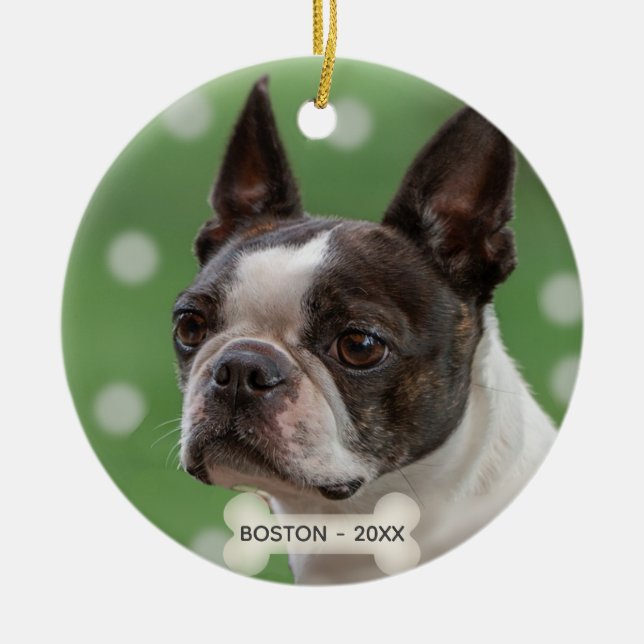Anpassad Boston Terrier Hund Foto Julgransprydnad Keramik (Framsidan)