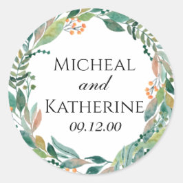 Anpassad botanisk akvarellkrans runt klistermärke