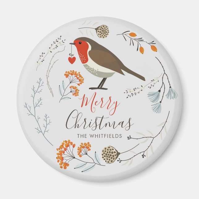 Anpassad botanisk rödbröst jul botanisk jul magnet (Framsidan)