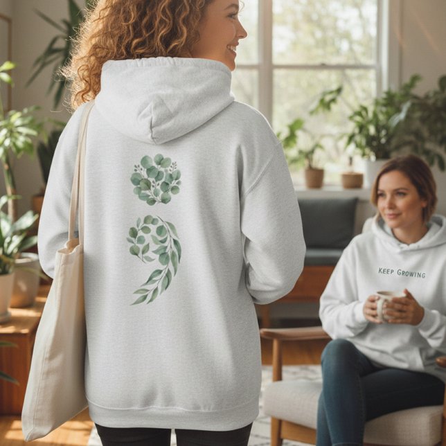 Anpassad botanisk semikolon Grön Psykisk hälsa Hoodie (custom_botanical_semicolon_green_mental_health_shirt_hoodie)