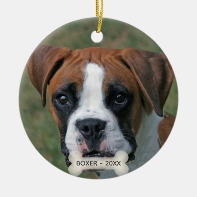 Anpassad Boxer Hund Foto Julgransprydnad Keramik (Framsidan)