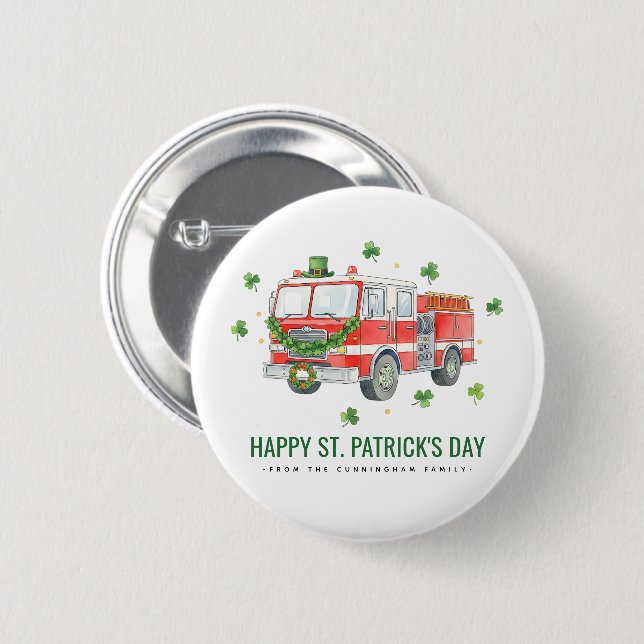 Anpassad brandman St. Patrick's Day brandbil Knapp (Framsida & baksida)