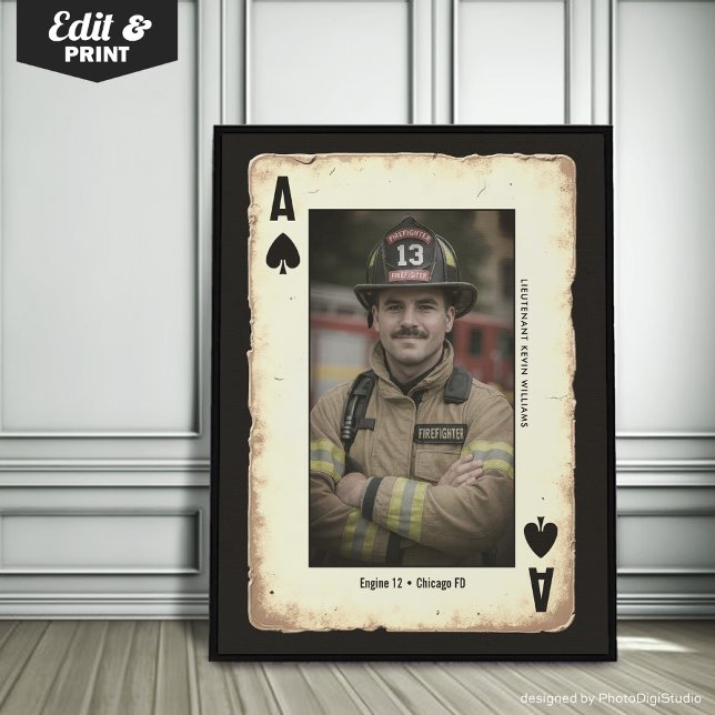 Anpassad brandmanpresent väggkonst, Spader ess Poster (Custom Firefighter Gift Wall Art, Ace of Spades Poster)