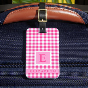Anpassad Bright Rosa White Checkered Mönster Bagagebricka
