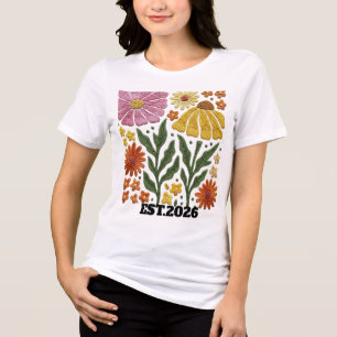 Anpassad broderi Retro vildblomsterträdgård Blommi T Shirt