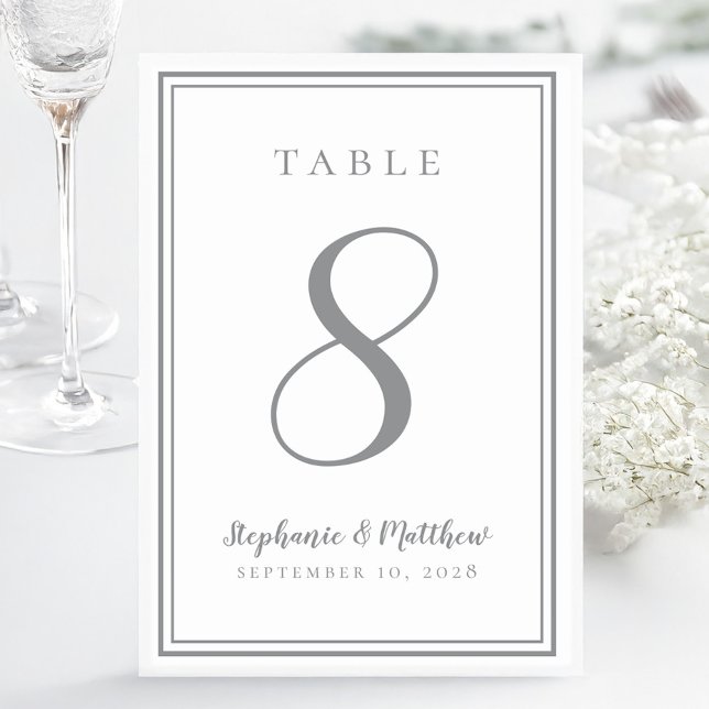 Anpassad Bröllop Bordsnummer Chic Grått (Customized Wedding Table Number Chic Gray)