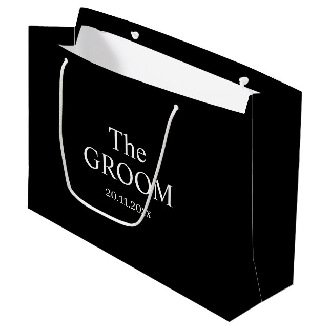 Anpassad Bröllop Groom Enkel Klassisk Svart Vit  (Framsidan Vinklad)