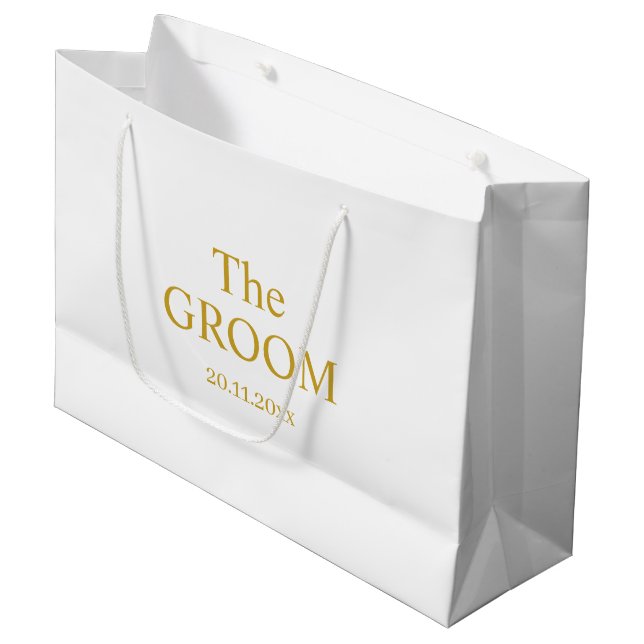 Anpassad Bröllop Groom Enkel Klassisk Vit Guld  (Framsidan Vinklad)