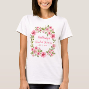 Anpassad Bröllopsdusch Vilda Rosa Rosor Grönska T Shirt