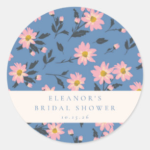 Anpassad bröllopsdusch Vintage Blå Blommig Trädgår Runt Klistermärke