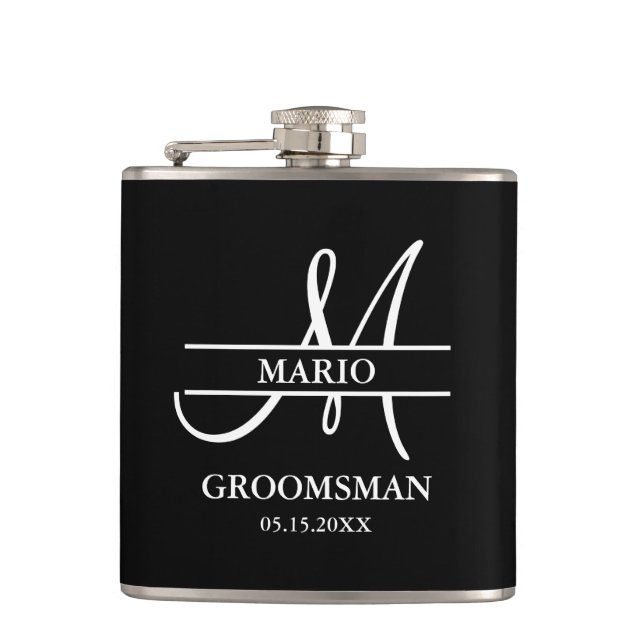 Anpassad Bröllopsman Best Man Bröllop Monogram Sva Fickplunta (Framsidan)