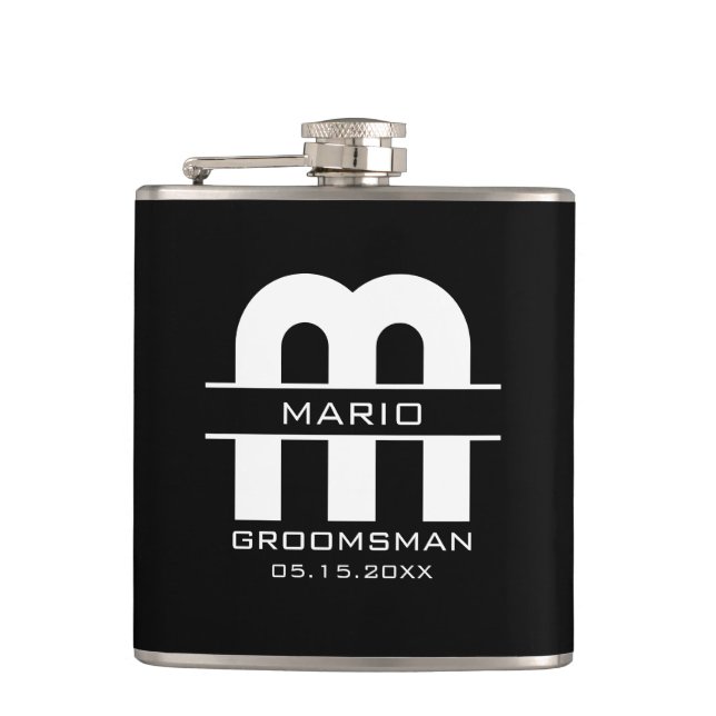 Anpassad Bröllopsman Best Man Bröllop Monogram Sva Fickplunta (Framsidan)